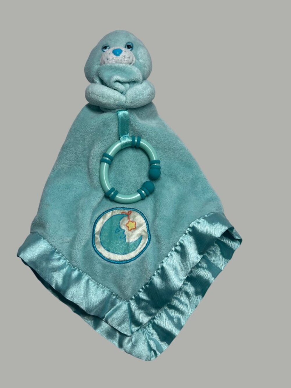 Care Bears Baby Bedtime Bear Plush Security Blanket Lovey With Teether Aqua Blue